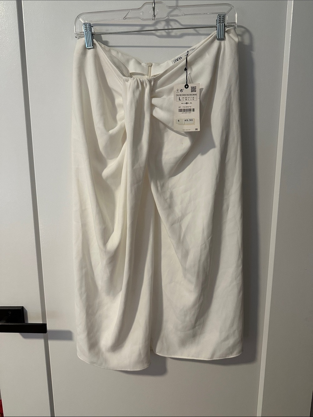 Zara Cream Draped Front-Knot Midi Skirt